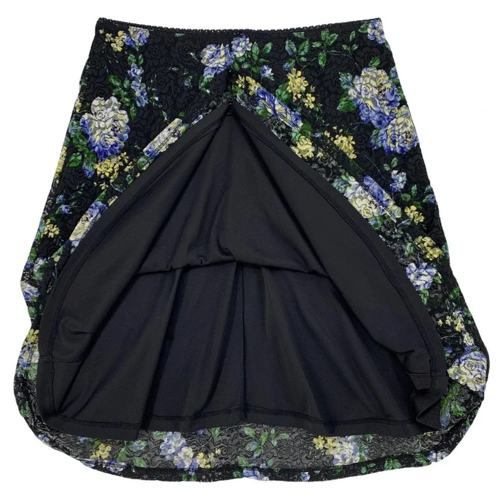Vintage Black Floral Stretch Lace Midi Length Skirt by Tailor B.Moss USA